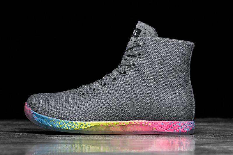 Dark / Grey Nobull High-Top Neon Glitch Men\'s Trainers | CA A1469H